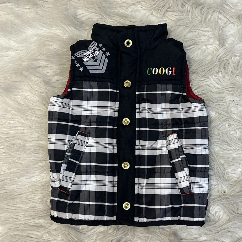 COOGI‎ Baby Puffer Vest Infant 6-9m Black White Streetwear Sleeveless Snap Lined